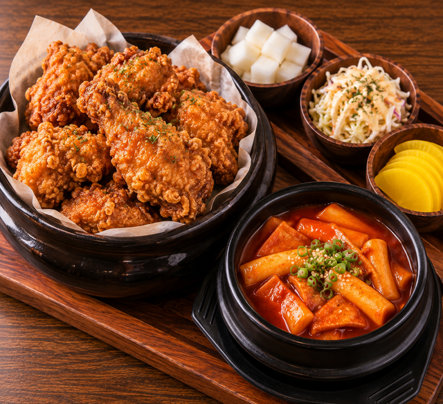 Chicken and Tteokbokki Combo (치킨 떡볶이 콤보).
