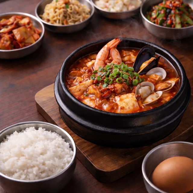 Seafood Soft Tofu Stew (해물 순두부).