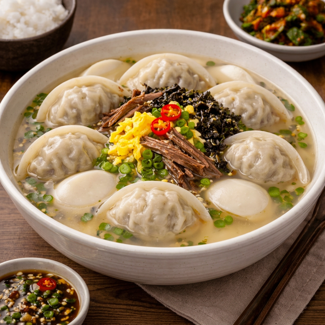 Rice Cake and Dumpling Soup (떡만두국).